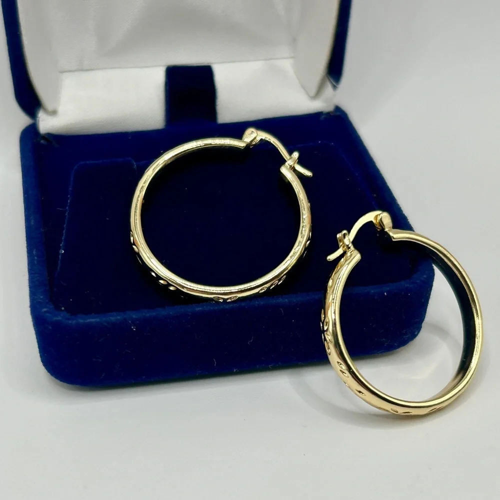 New 12k Gold Embossed Hoop Earrings - Picture 4 of 7